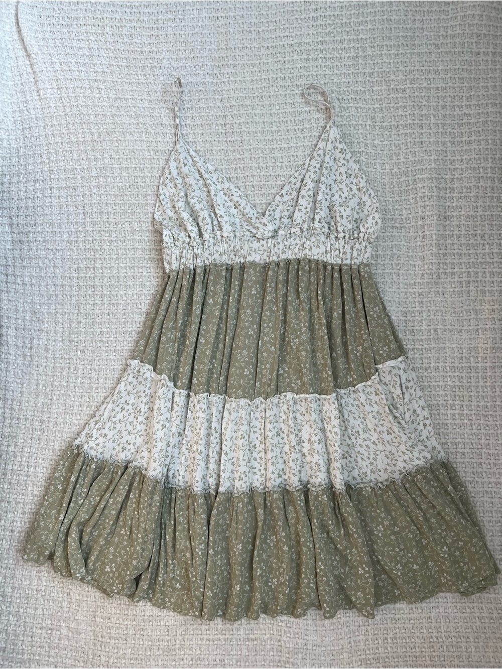 Ocean Drive Sage and Cream Floral Tiered Mini Dress